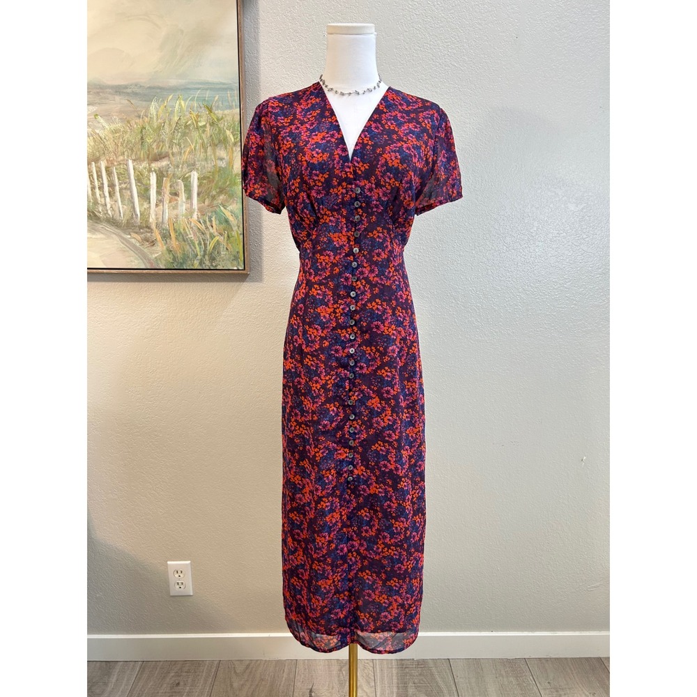 Floral Button Front Midi Dress Size M